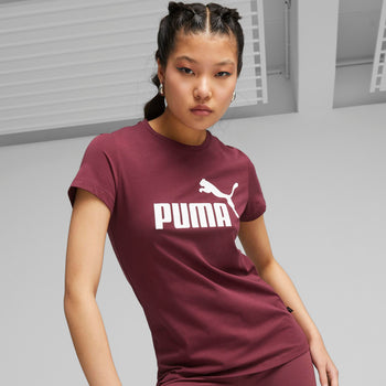 T-shirt bordeaux da donna con logo Puma Essentials, Abbigliamento Sport, SKU a712000199, Immagine 0